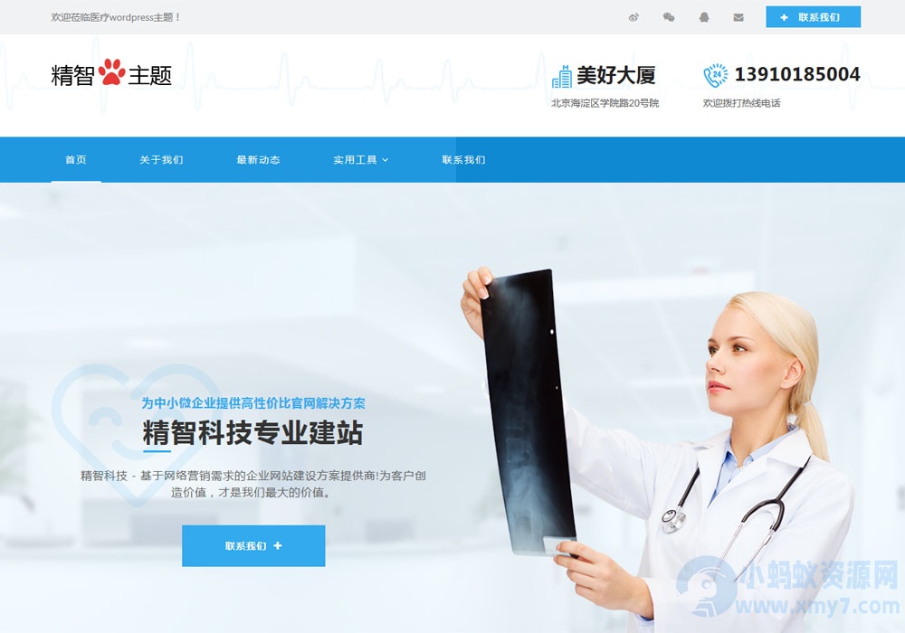 蓝色医疗医药行业公司网站wordpress主题