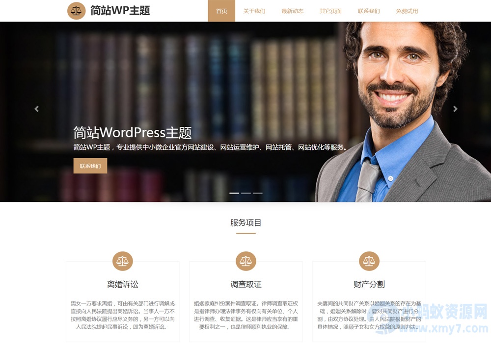 褐色风格的公司企业wordpress免费网站模板,简洁明快的WP主题