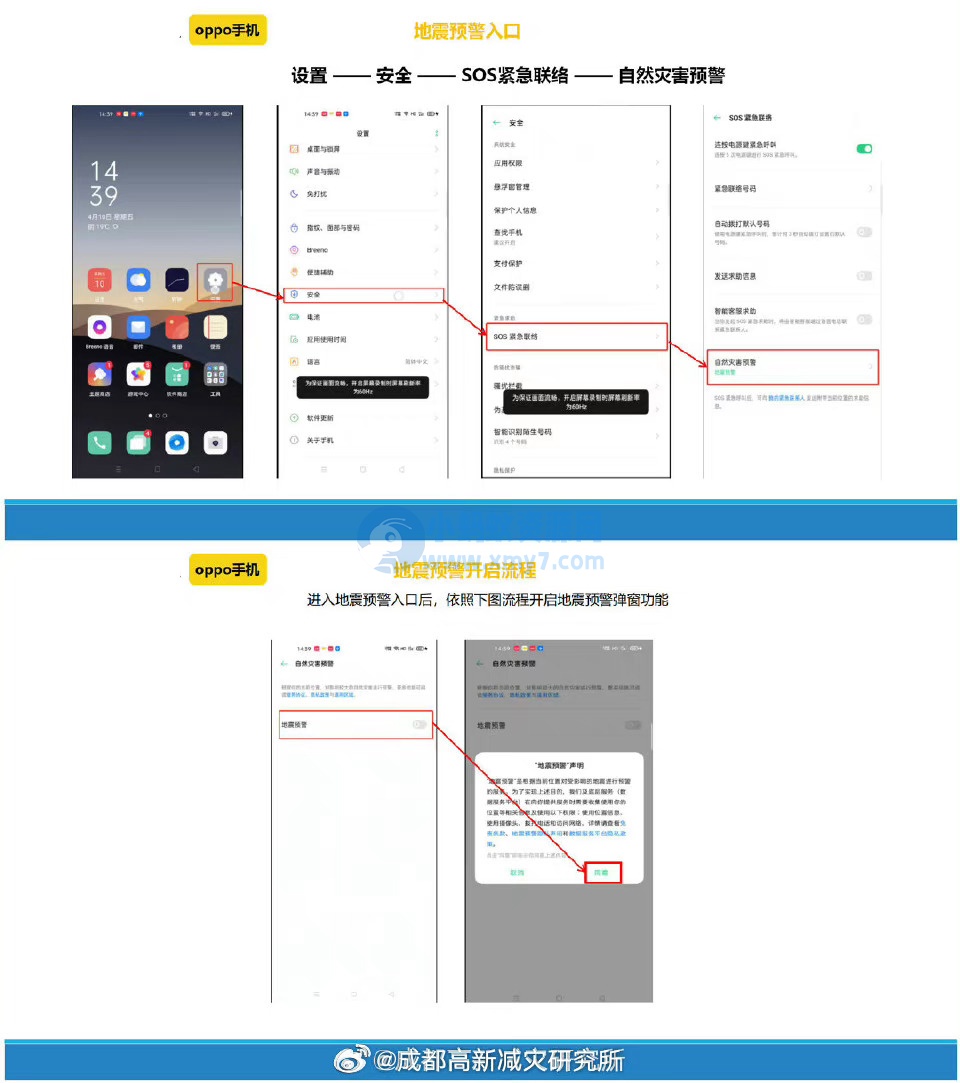 成都减灾所发布各大品牌手机、电视开启“地震预警”功能教程 成都减灾所发布各大品牌手机、电视开启“地震预警”功能教程