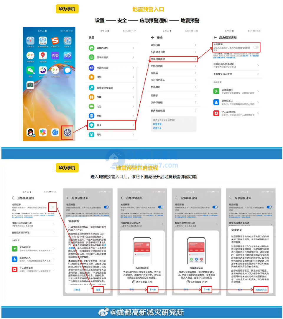 成都减灾所发布各大品牌手机、电视开启“地震预警”功能教程 成都减灾所发布各大品牌手机、电视开启“地震预警”功能教程