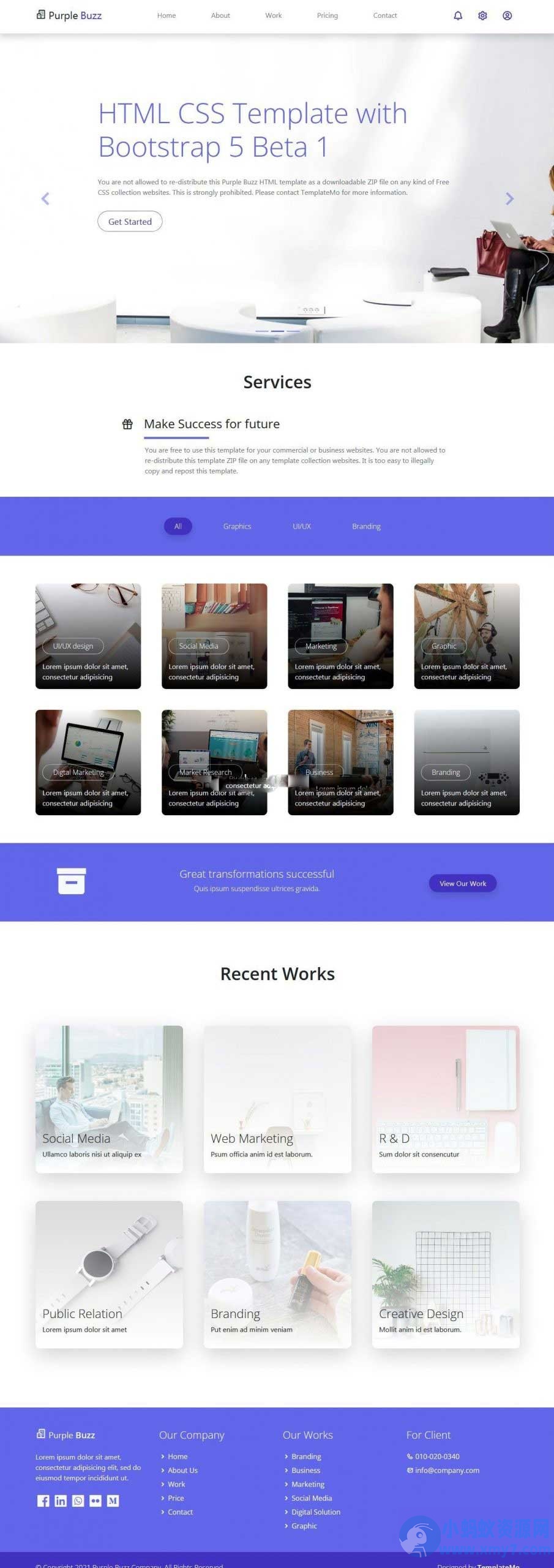 紫色数字技术服务响应式网页模板Html+CSS3